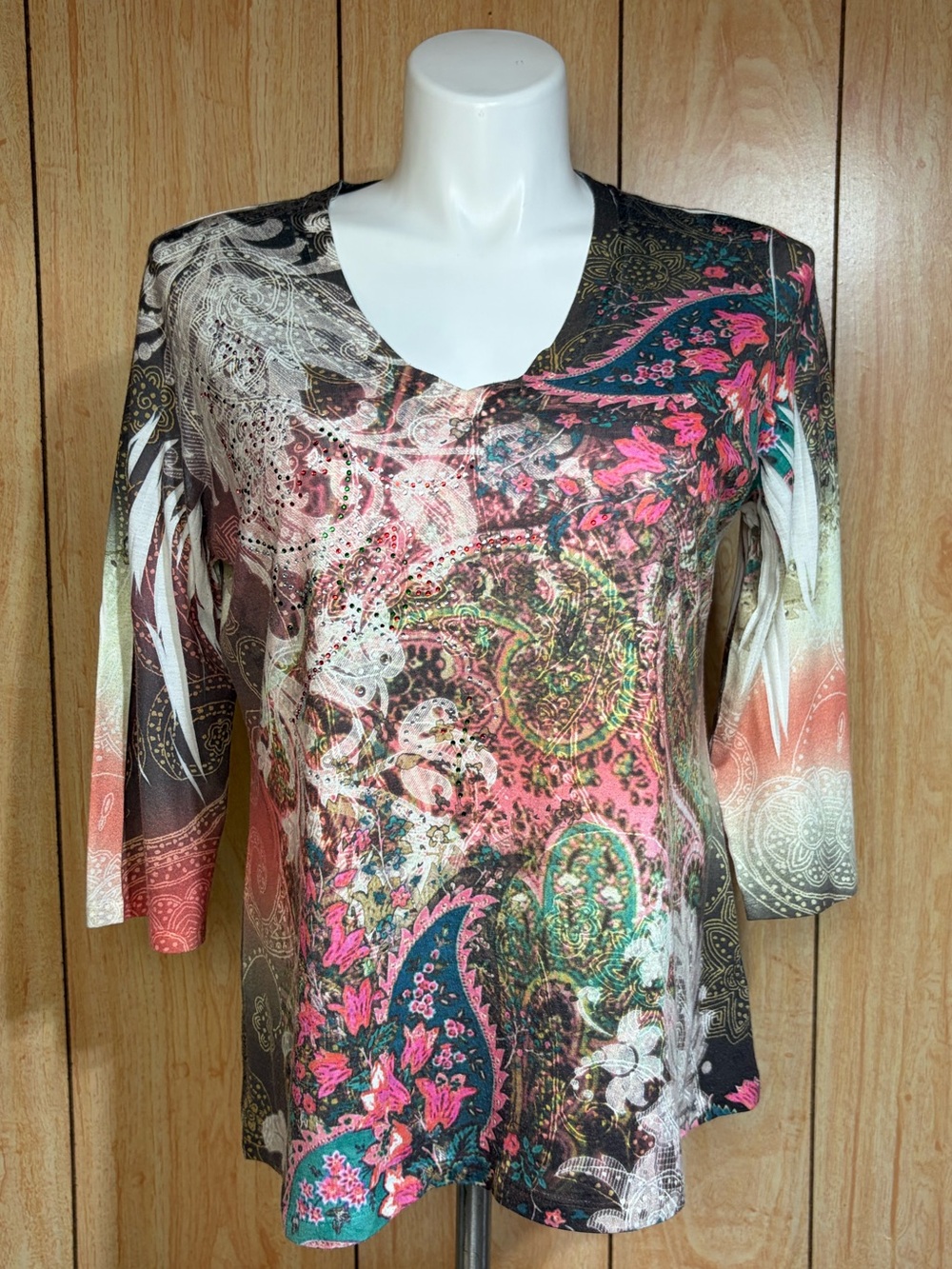 Kiara Multicolor Paisley Floral Scoop Neck Blouse  SZ - XL
